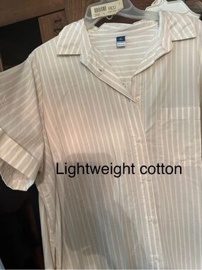 Old Navy Beige & White Striped Short-Sleeve Button Shirt Dress - XL Tall NWT
